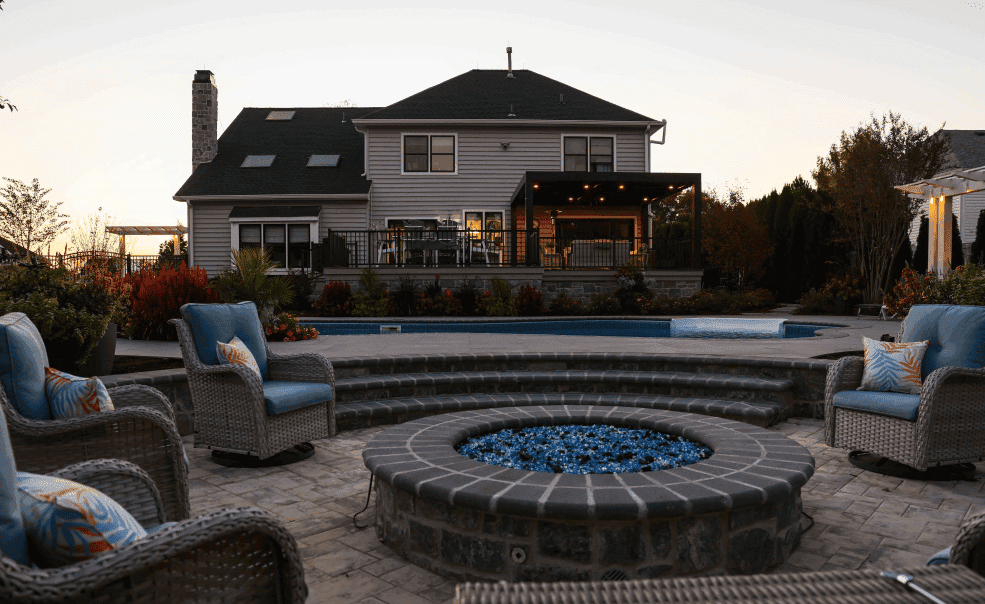 Custom landscaping, fire feature, or hardscape by Field of Dreams
