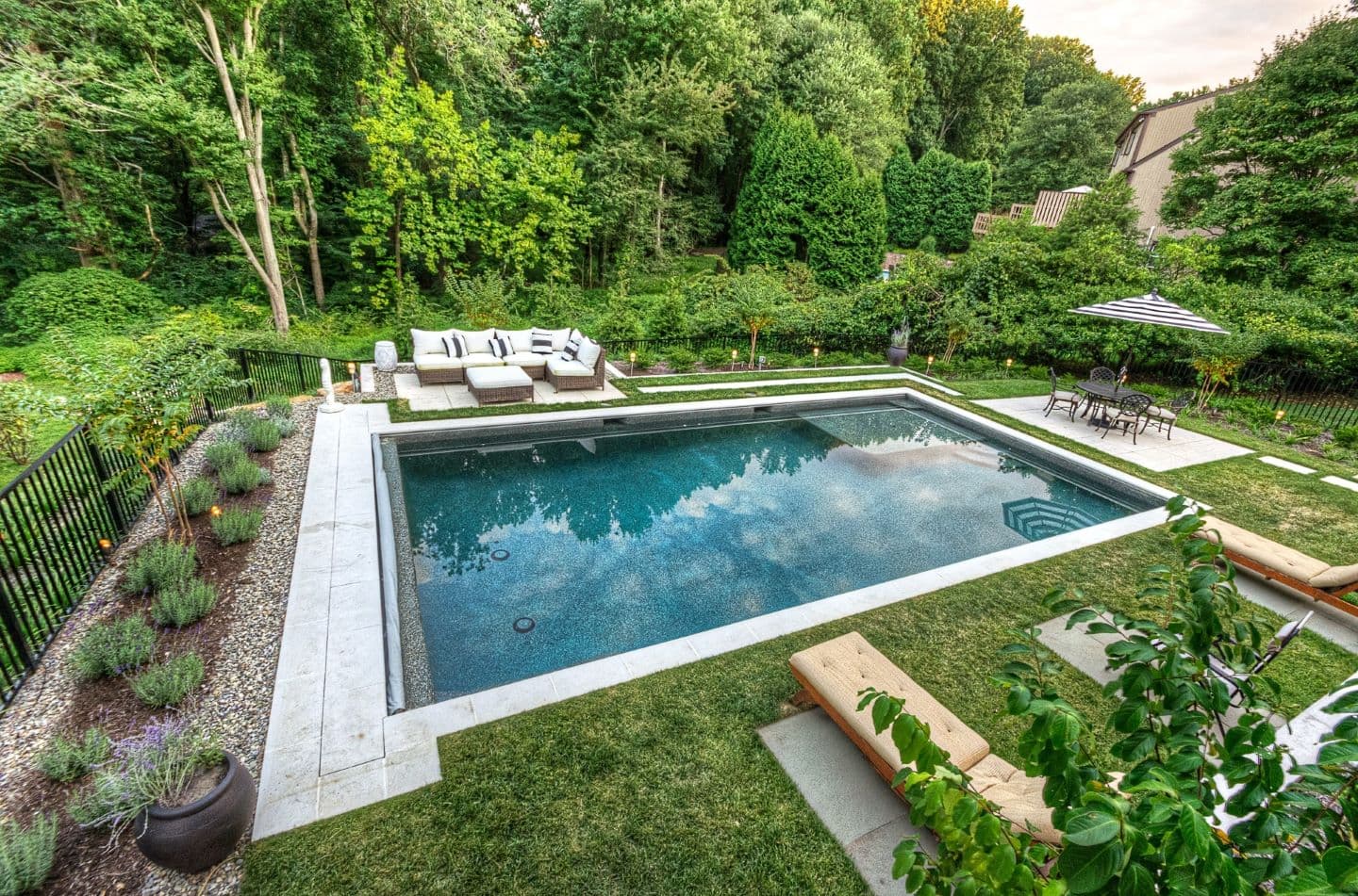 Modern pool and outdoor living design in the Mid-Atlantic