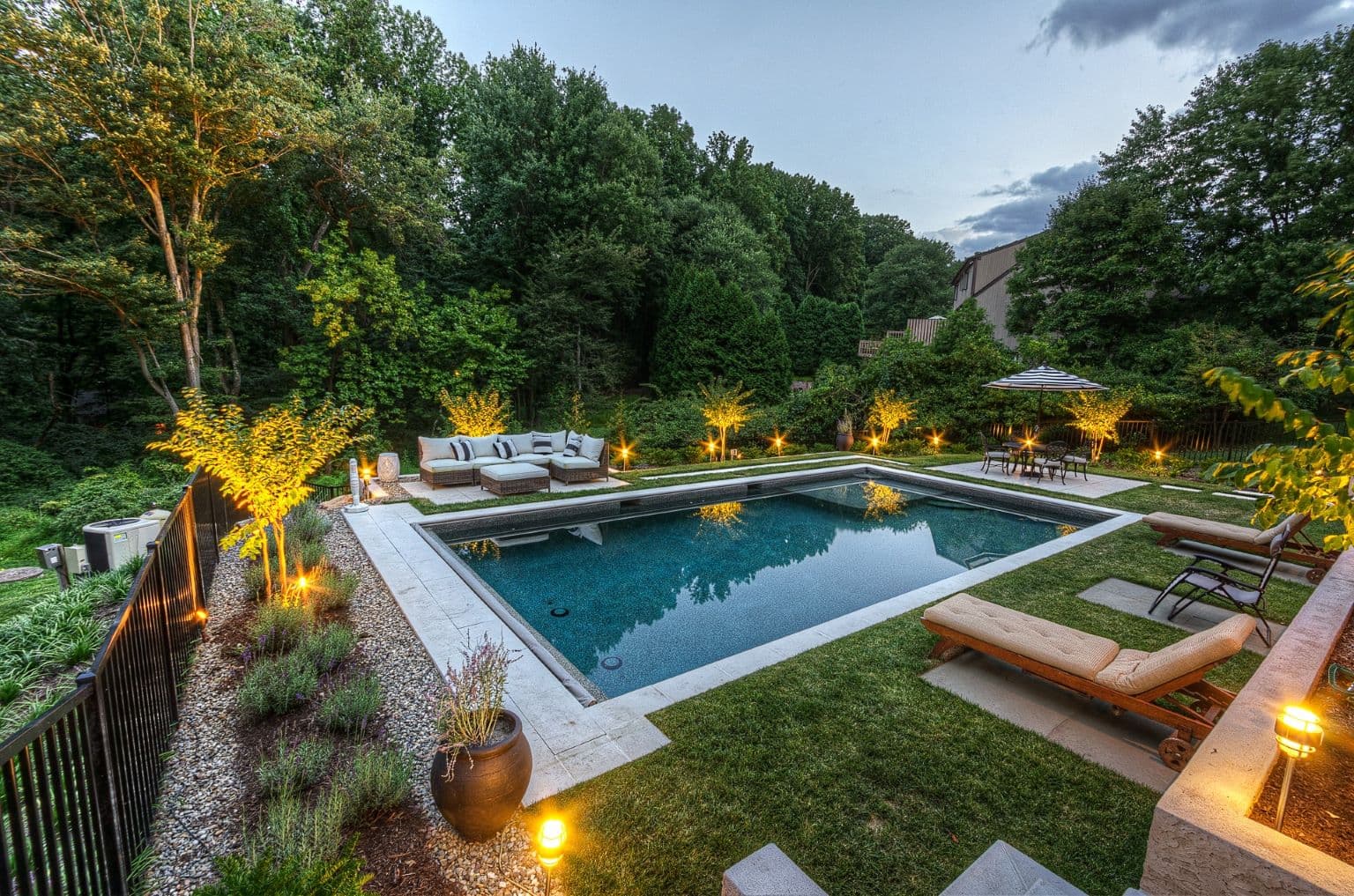 Modern pool and outdoor living design in the Mid-Atlantic