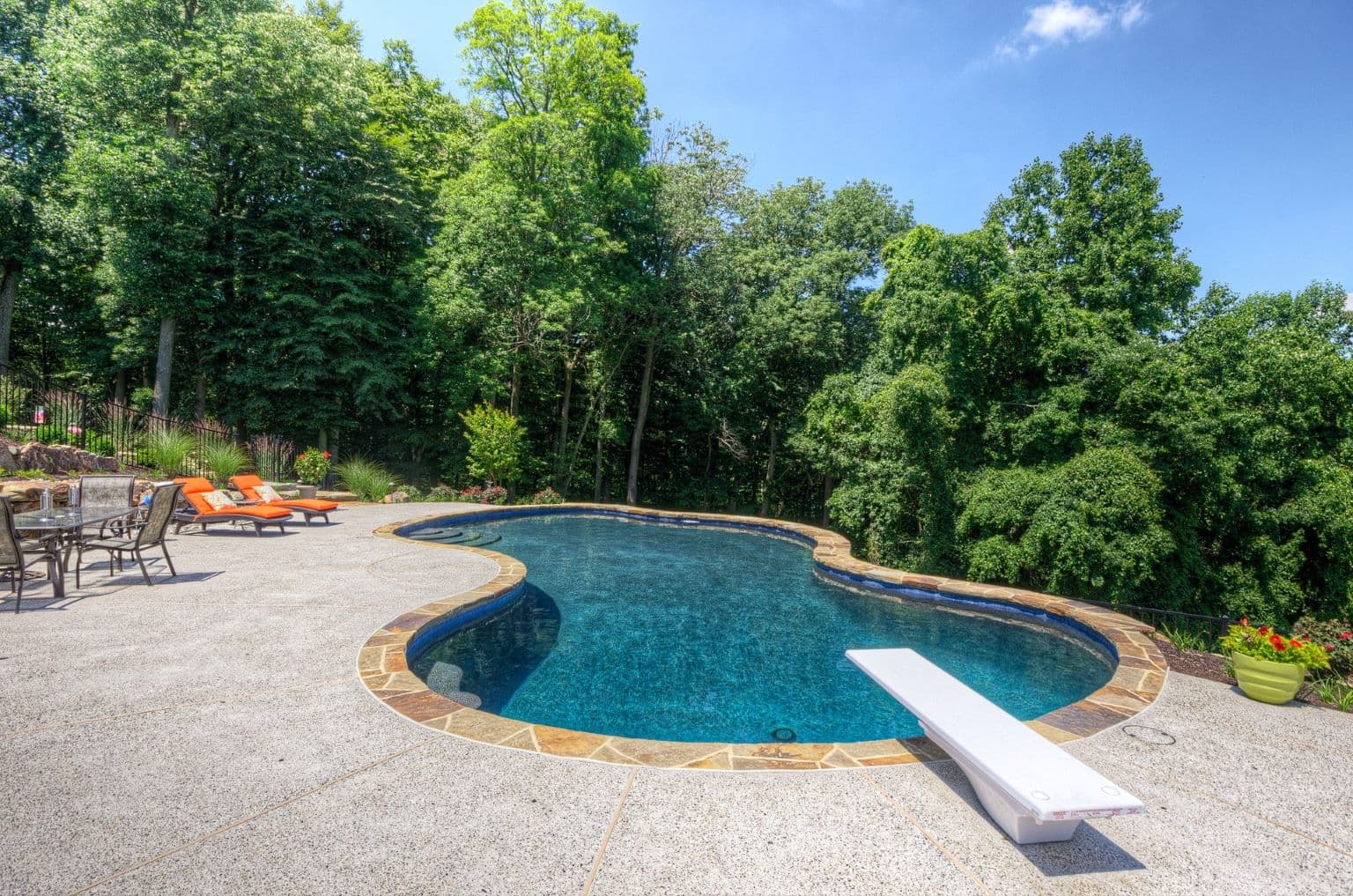 Integrated pool, patio, and landscape by Field of Dreams