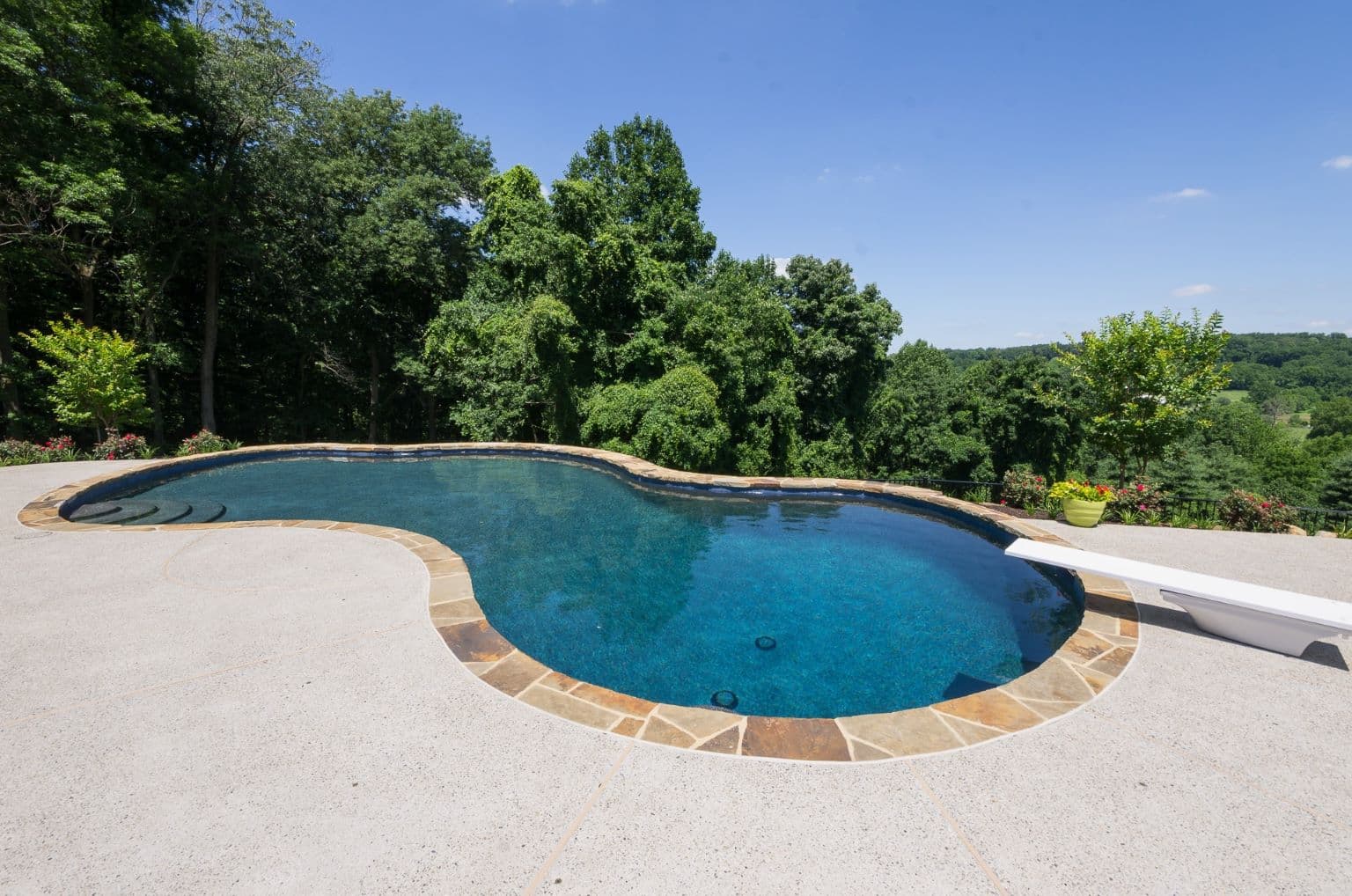 Integrated pool, patio, and landscape by Field of Dreams