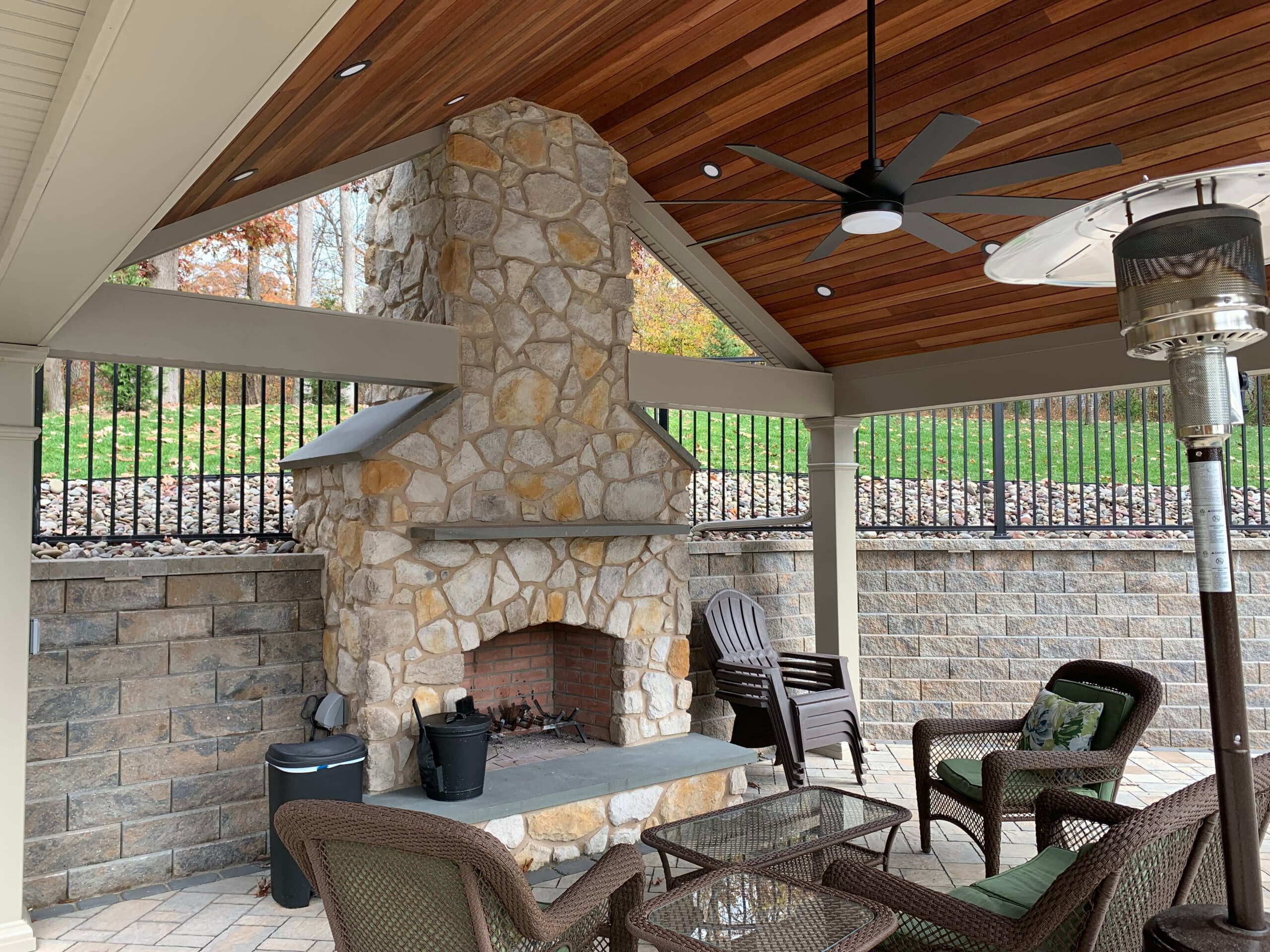 Covered fireplace for the school-year evening